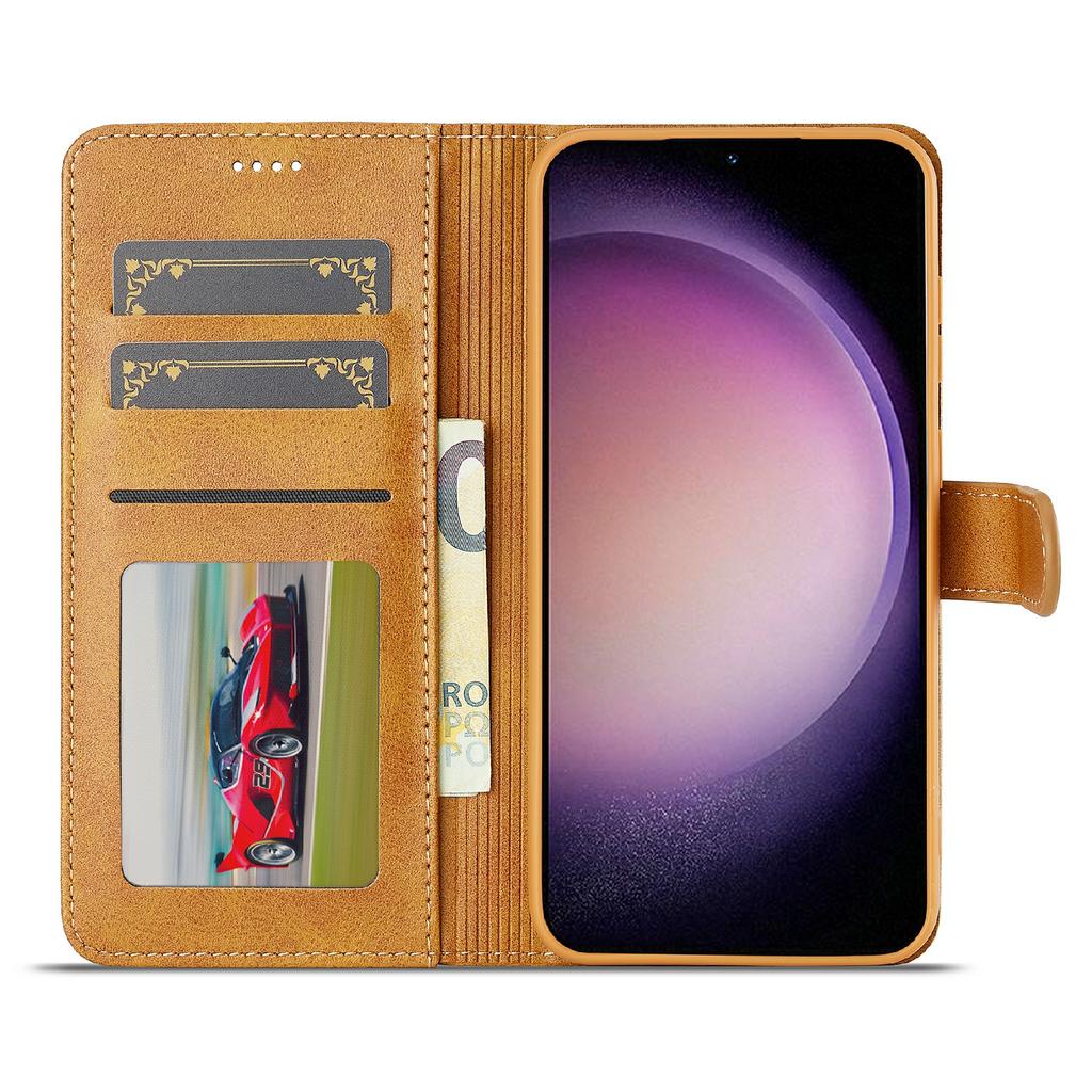 LC.IMEEKE Для Samsung Galaxy S25 FE Чохол Текстура телятини Штучна шкіра Підставка Гаманець Чохол для телефону - Чорний