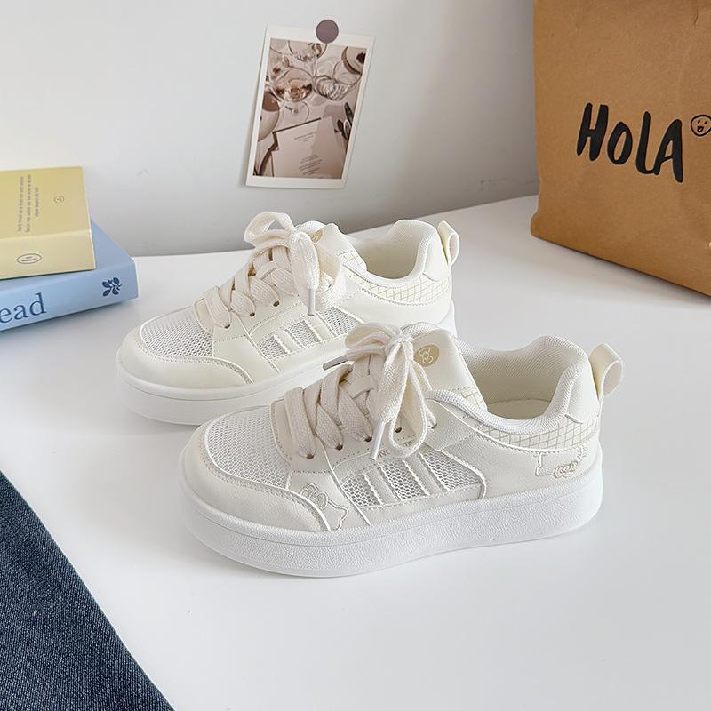 Women's White Sneakers 2025 New Outdoor Mesh Breathable Comfortable Flats Fashion Lace Up Height Increase Non Slip Casual Shoes