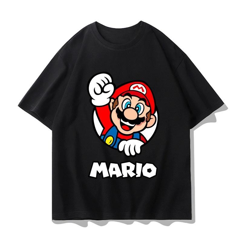 T-Shirt Mario Boys Girls Summer Family Matching Set Stylish All-Purpose Cotton Short-Sleeved Round Neck Tee