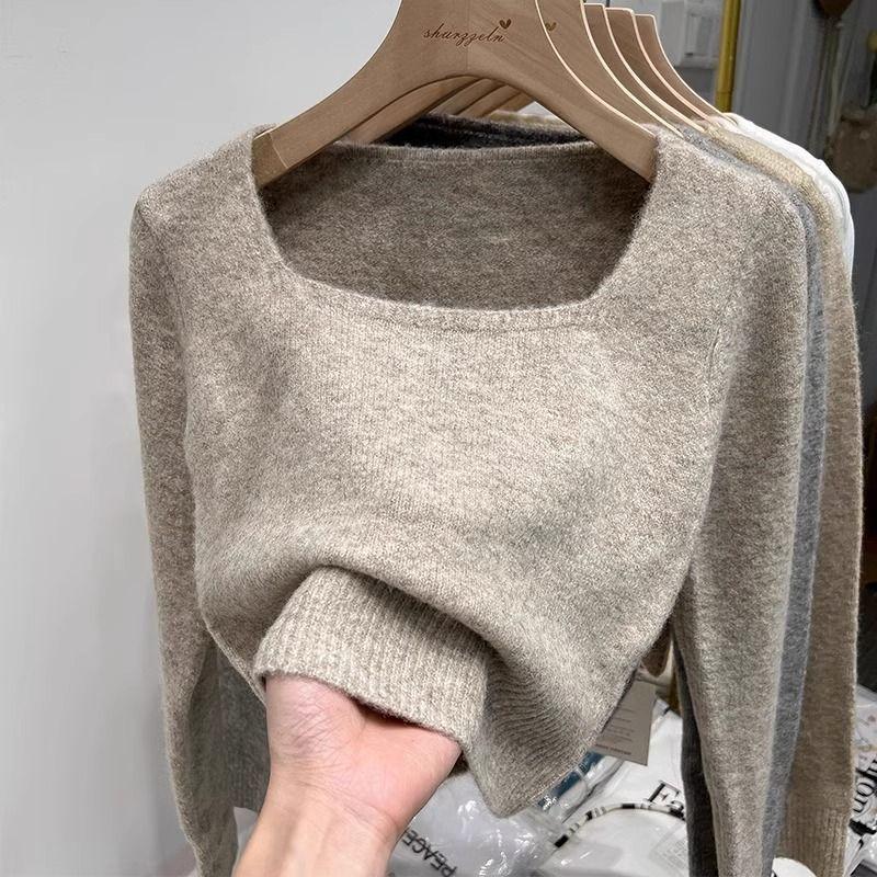 

Square Collar off-Shoulder Soft Glutinous Thickened Pullover Inner Wear Sweater Flower khakis L Recommended 52.50 kg-57.50 kg