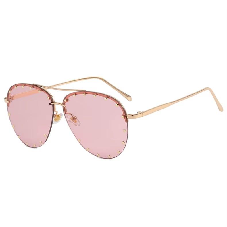 2023 Fashion Rivet Rimless Women Sun Glasses UV400 Custom Logo Classic Metal Double Bridge Men Shade Sunglasses