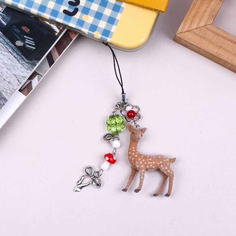 

Cute 3D Christmas Elk Keychains Key Ring For Women Men Kawaii Flocked Sika Deer Pendant Bag Airpods Box Charm Jewelry Gift