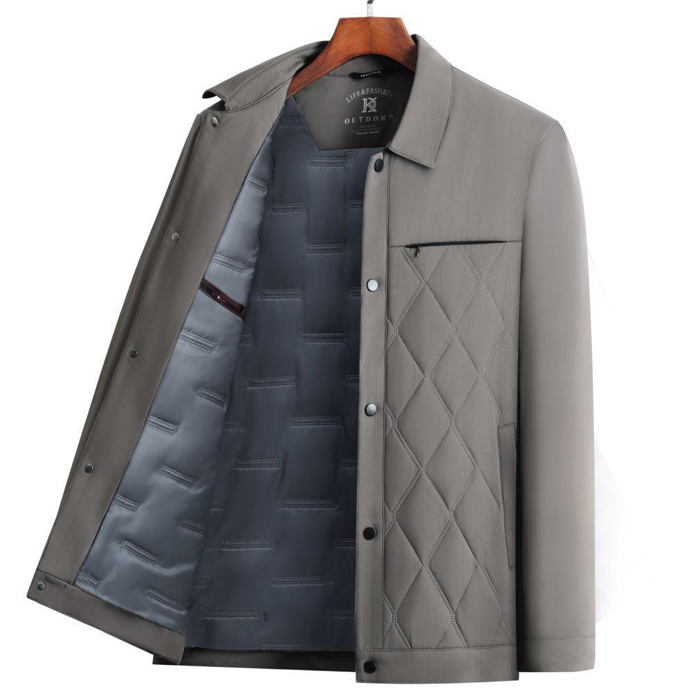 Men's Autumn/Winter Thickened Cotton-Padded Jacket for Middle-aged and Elderly, Dad's Lapel Jacket, Outerwear.