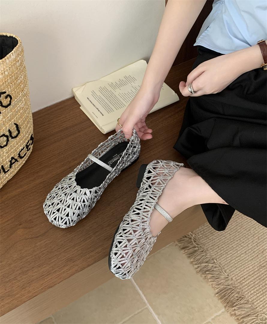 

Women s shoes fishing net flat 2025 sandals Roman shoes summer hollow comfortable beach women s shoes single shoe weaving 39 срібний