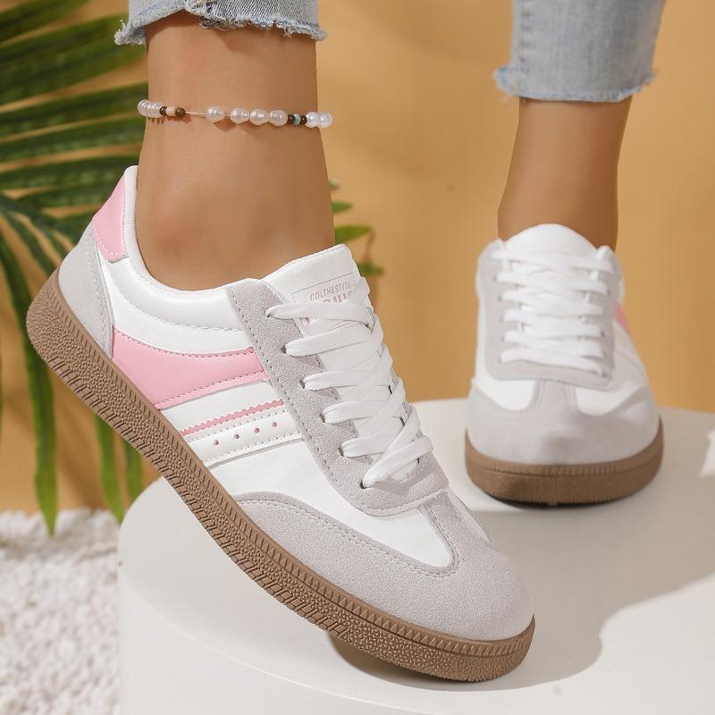 Women's Lace Up Sneakers - Low Cut All Seas Shoes with PU Cushied Sole, Lightweight Daily Walking Shoes