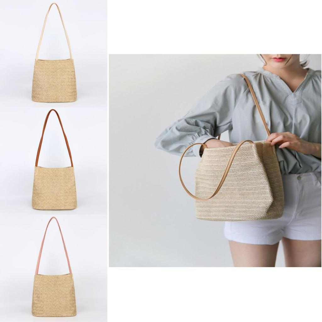 Straw Bucket Bag For Women With Magnetic Closure And Inner Pockets Ideal For Daily Use