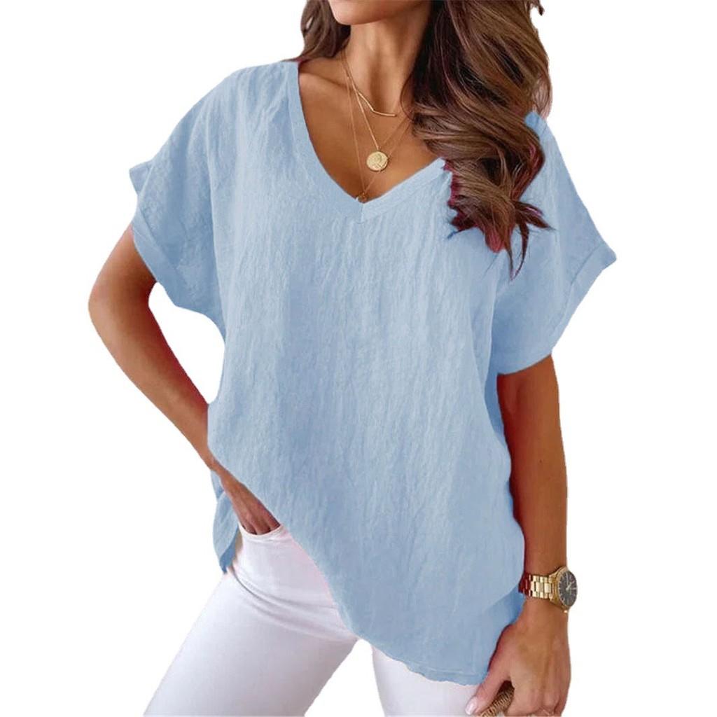 T-shirt Vintage in Cotone e Lino con Stampa per Donna Casual