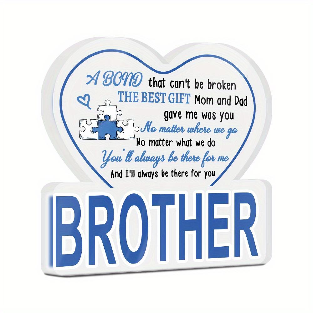 1pc Contemporary Acrylic Sign 'Brother' Table Decor - Heart-Shaped 2D Flat Design with Blue & White Text, Farmhouse Living Room Desktop Decoration