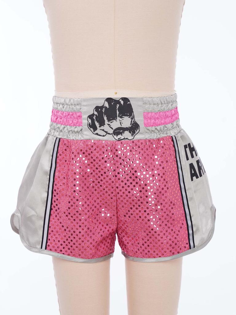Boxershorts für Kinder (Jungen und Mädchen) mit elastischem Bund, glänzenden Pailletten, Farbblockmuster und Seitenschlitzen