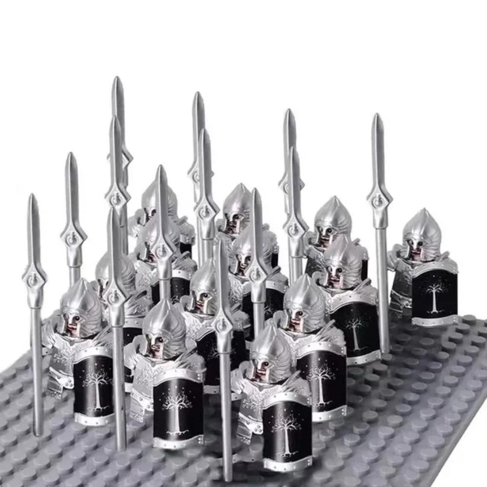 13Pcs Mini Gondor Battle Spearman Body Gurad Infantry VS Roman Solider Eomer Rohan Warriorr Figures Blocks Set Toys for Kids