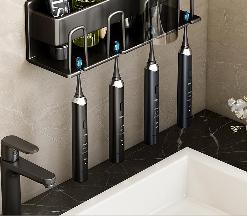 Wall-Mounted Punch-Free Toothbrush and Mouthwash Holder Set