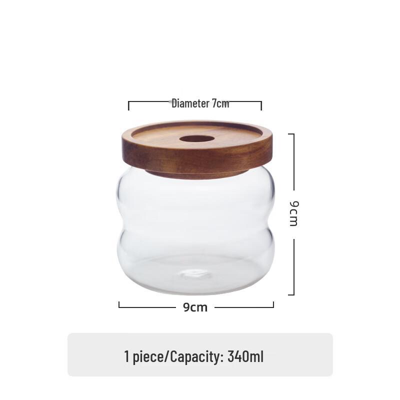 Aiqiyixuan Acacia Wood Press Seal Borosilicate Glass Storage Jar 340ml