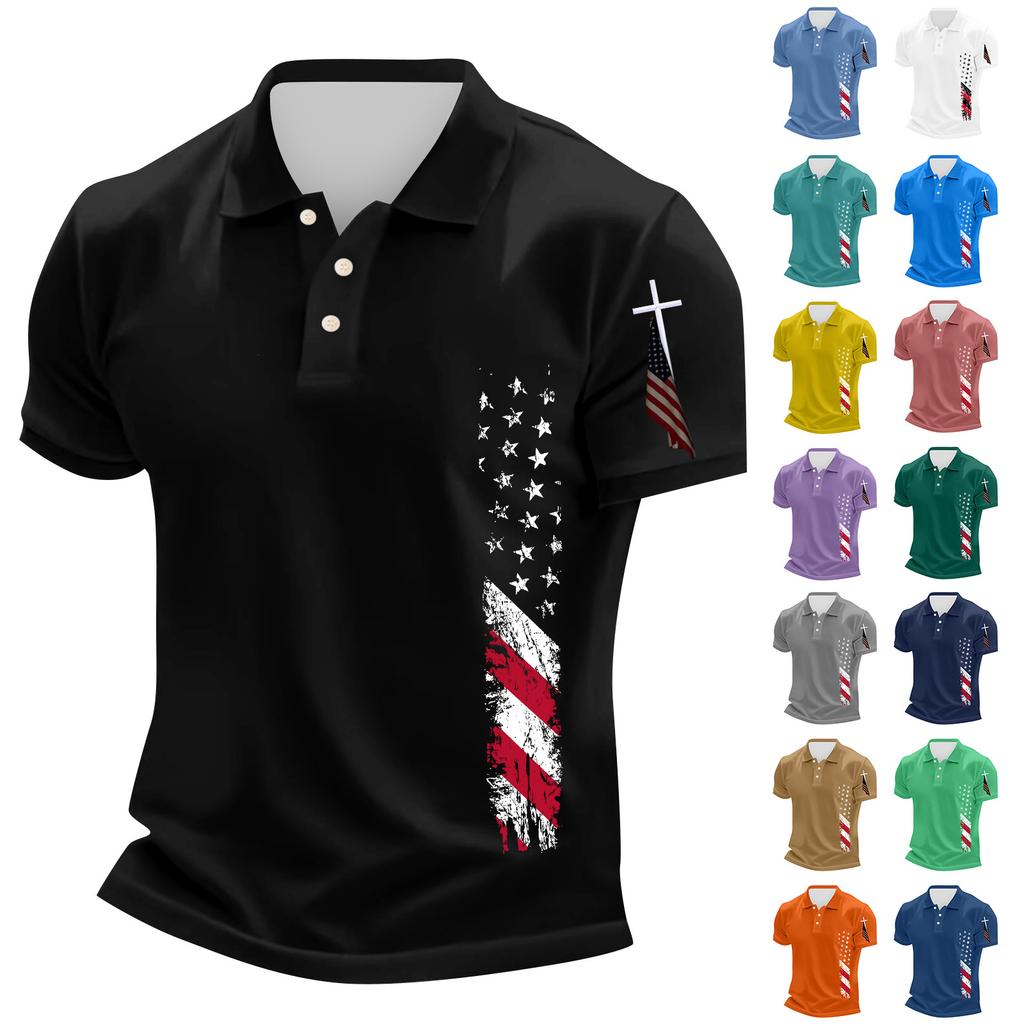 Men's Casual Independence Day Printed Neck Short Sleeve T-Shirt