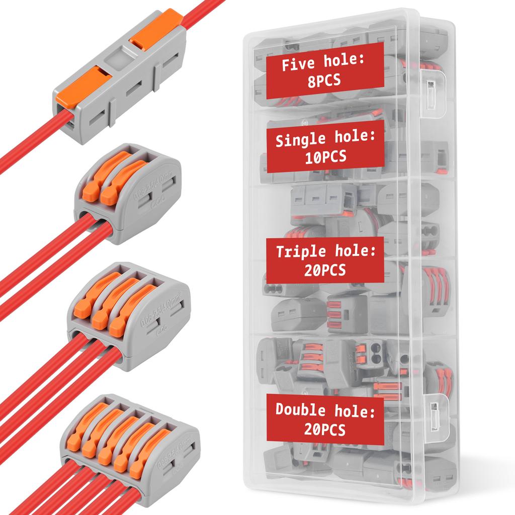 58PCS Wire Connectors Electrical ConnectorBlocks 2/3/5 Way Cable Lever Nut Assortment Conductor Terminal Block Quick Spring Conn