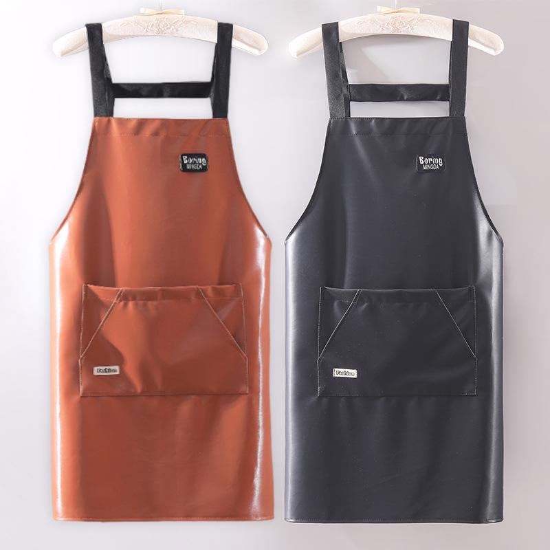 Waterproof PU Leather Kitchen Apron - Oil-Proof and Wash-Free for Home, Restaurant, or Catering Use (Unisex)