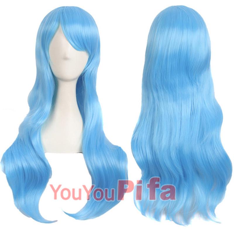 Long Curly Cosplay Wig for Women - 70cm, Gold/Pink/Blue, Realistic Full Wig with Headband