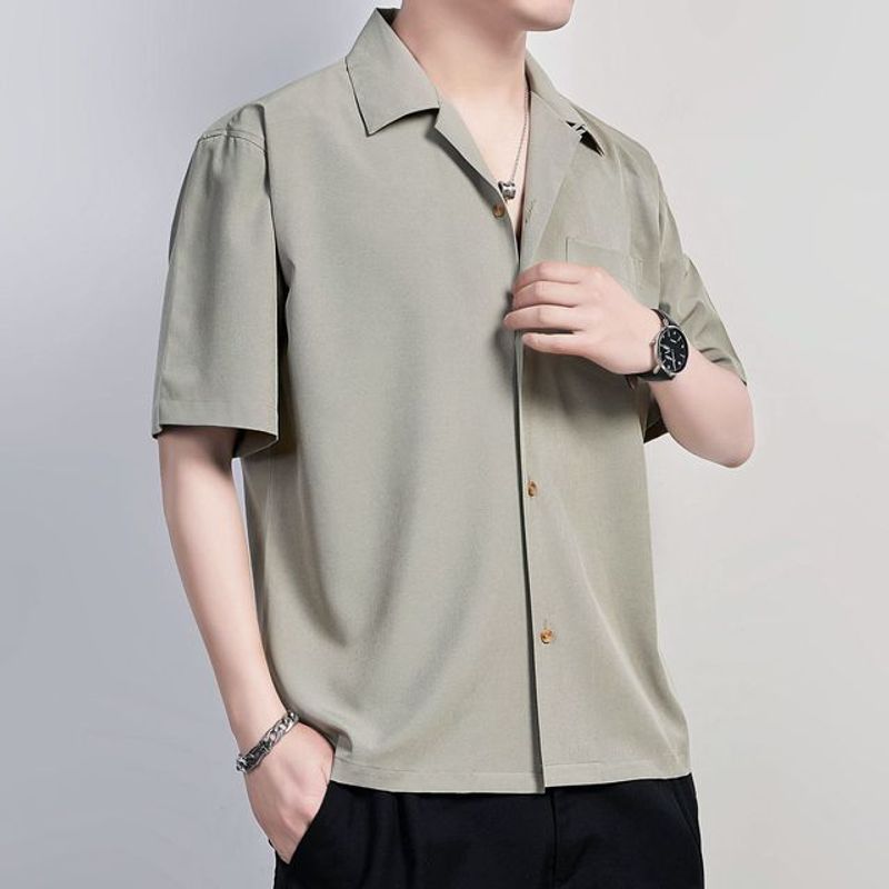 

Мужская рубашка с лацканами, обычная, с коротким рукавом Bean Green XL