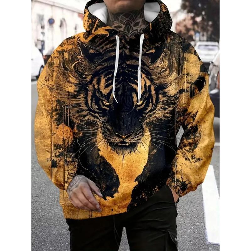 Men's Autumn and Winter 3D Dragon Printed Hooded Sweater Hoodies & Sweatshirts (men’s)