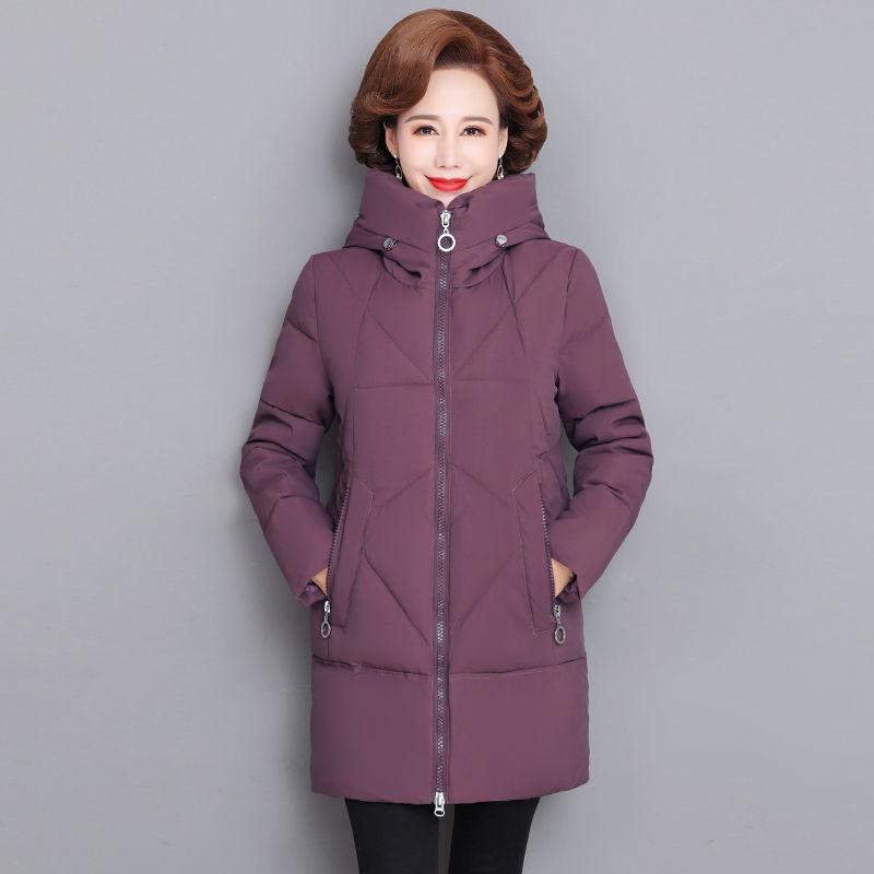 Women's Winter Jacket Middle-aged Mother New Cotton Padded Jacket Autumn Winter Long Hooded Warm Parka