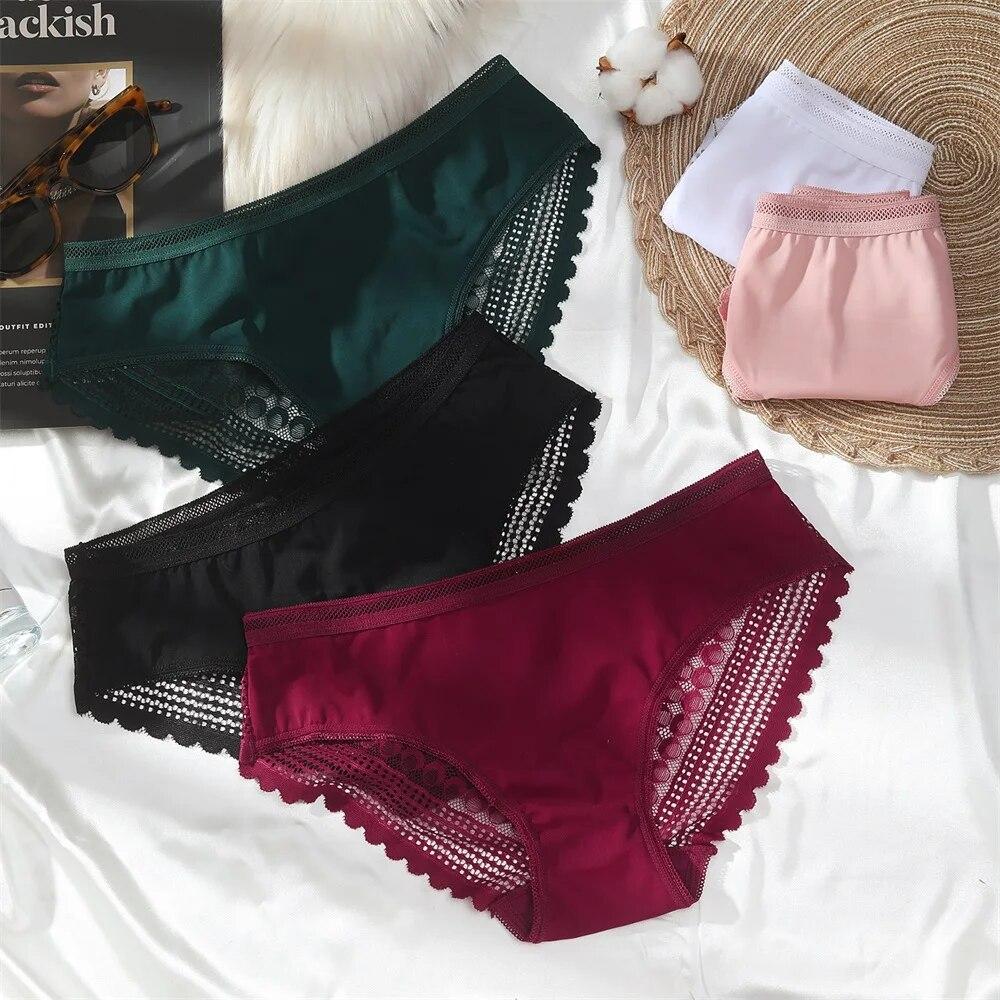 Women's Sexy Lace Panties Underwear Solid Low Waist Lingerie Underwear Female Lace Hollow Transparent Briefs Underspans