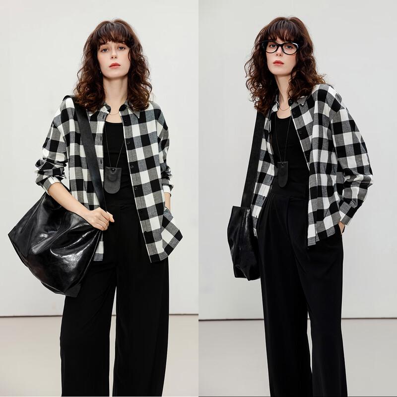 Demana Cloud Cotton Plaid Lapel Shirt L