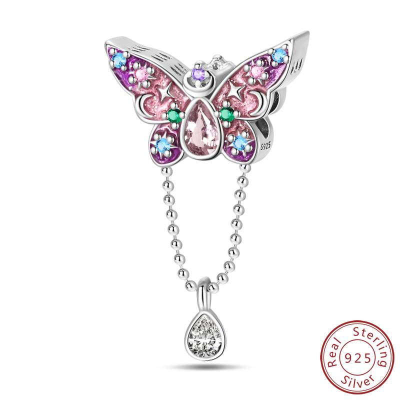 Elegant S925 Silver Butterfly & Dragonfly Multicolor Charms Beads Pendant 3mm DIY Fine Jewelry Making Accessories Gifts
