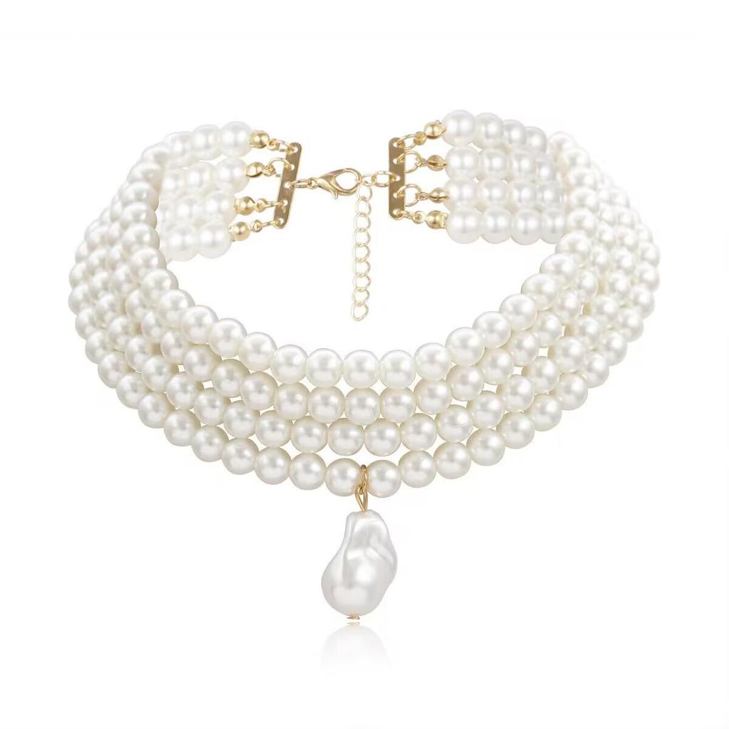 European and American Retro Baroque Imitation Pearl Choker Necklace