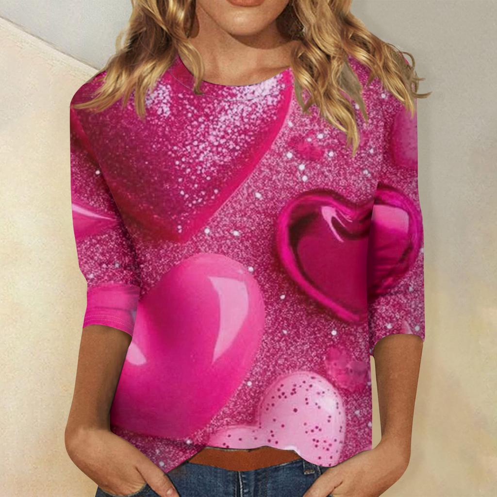 Women's Valentine's Day Print Fashion Casual 3/4 Sleeve Round Neck Top