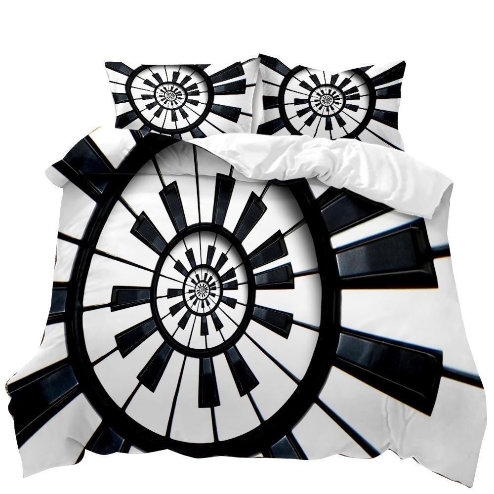 Striped Simple 3D Digital Printing Musical Instrument Element Design Three-Piece Bedding