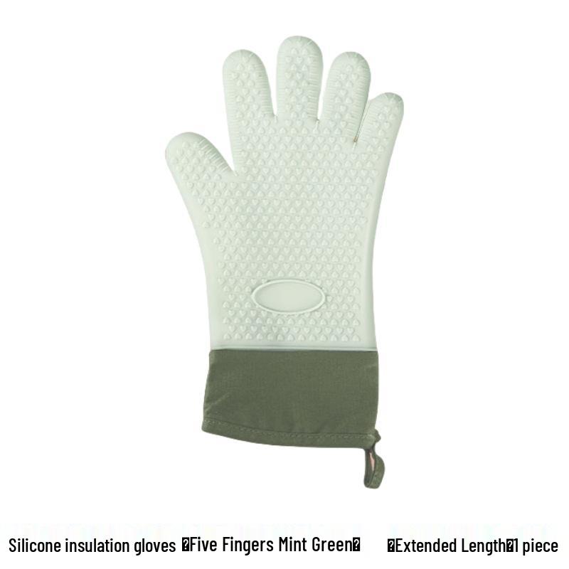 Silicone Heat-Resistant Oven Gloves: Thickened, Lengthened, Cotton-Lined for Baking & Microwave