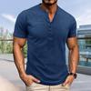 Yousheng Men's Henry Collar T-shirt Short Sleeve Solid Color Buttoned Collar Tee Casual Pullover Tee Shirt for Sports Travel Office