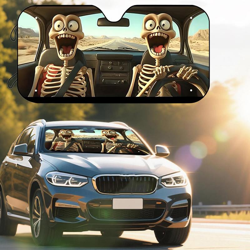 Windshield Sunshade Skull 130x70cm Car Front UV Protection for Summer Heat Reduction Family Road Trip
