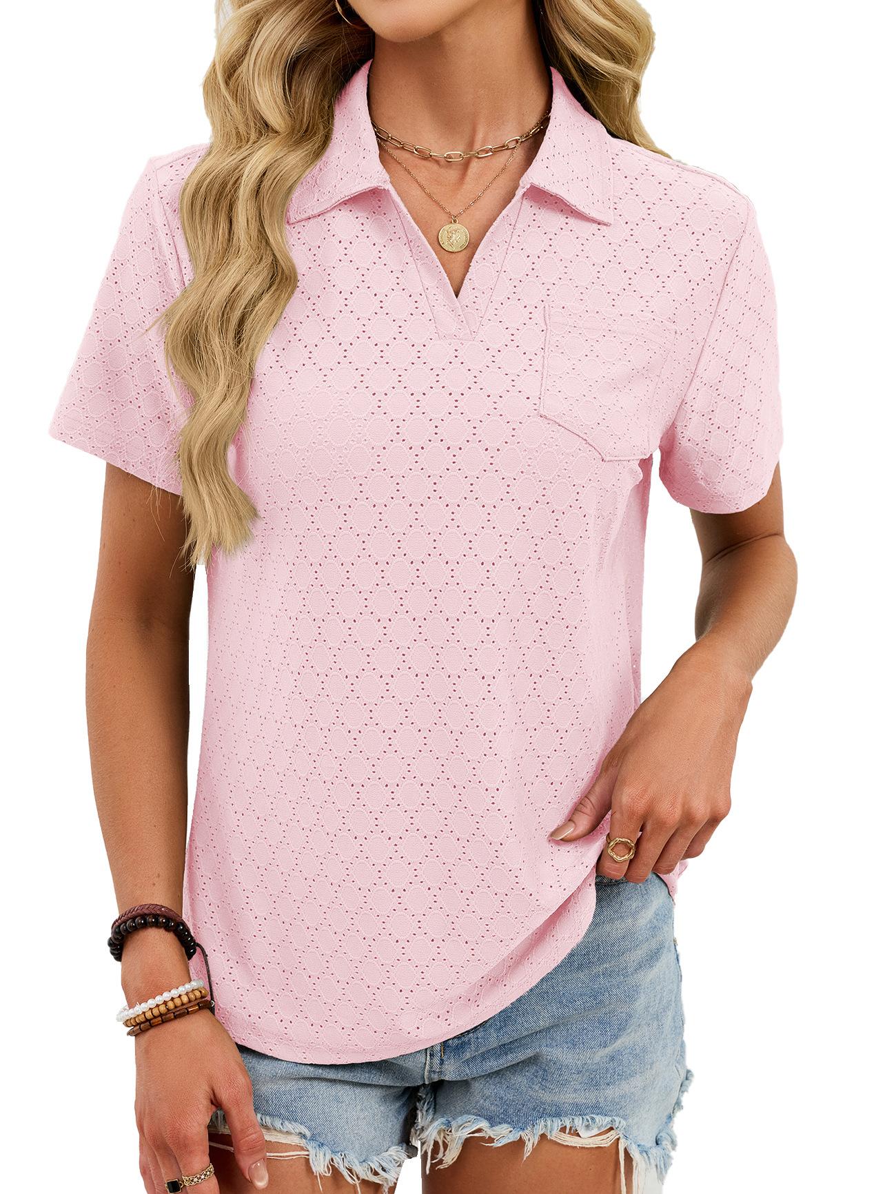 

European Style Women Clothing Summer Short Sleeve T-Shirt Pole Loose Fit L рожевий