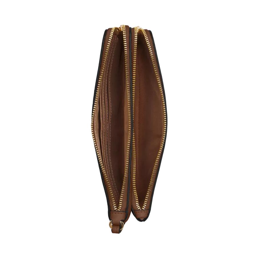 New COACH Double Zip Wallet Leather Card Holder, Clutch Wallet Medium Size Women's Saddles Brown C5576-IME74