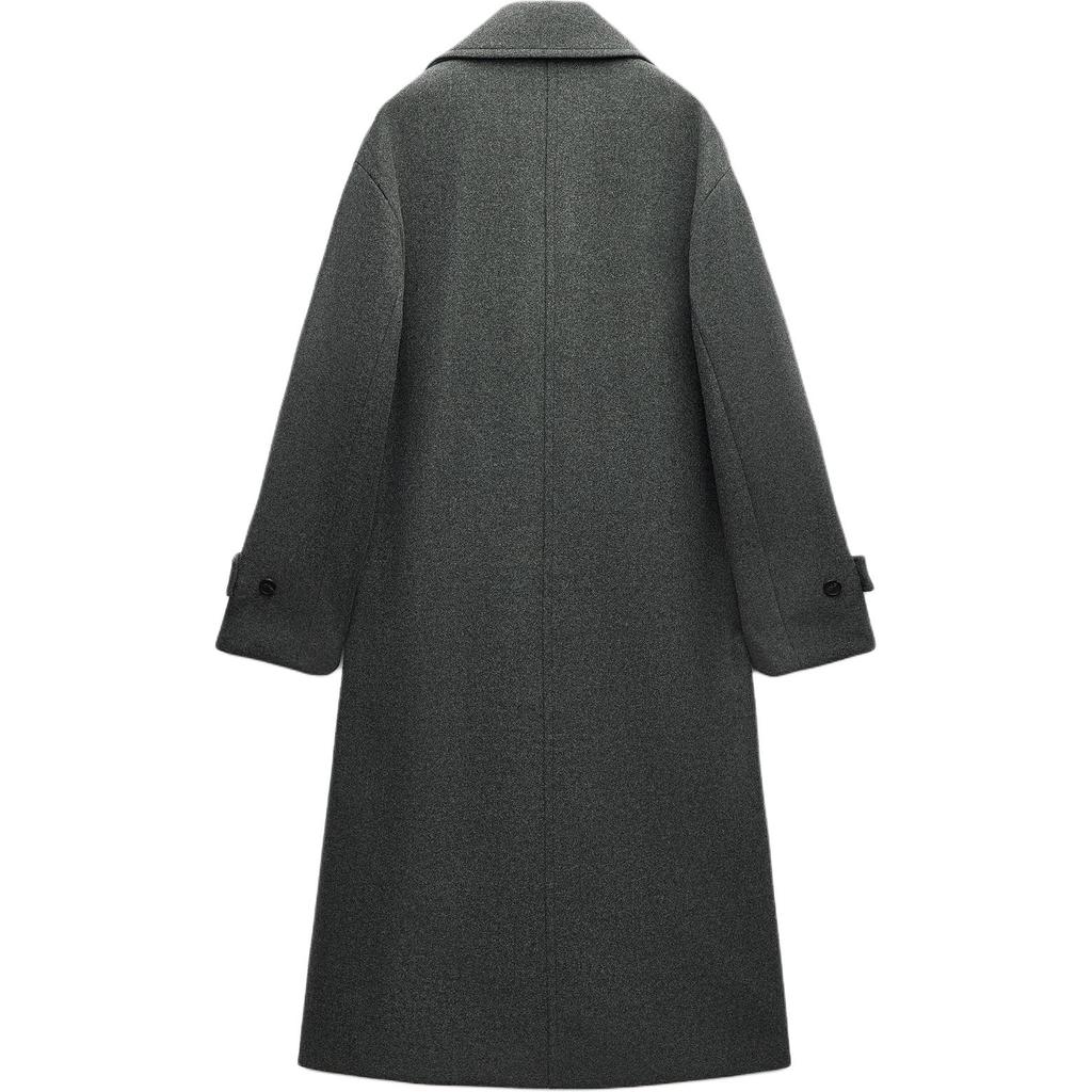 Zara Loose Fit Solid Color Double Breasted Coat Women Coats Gray 3046299-802