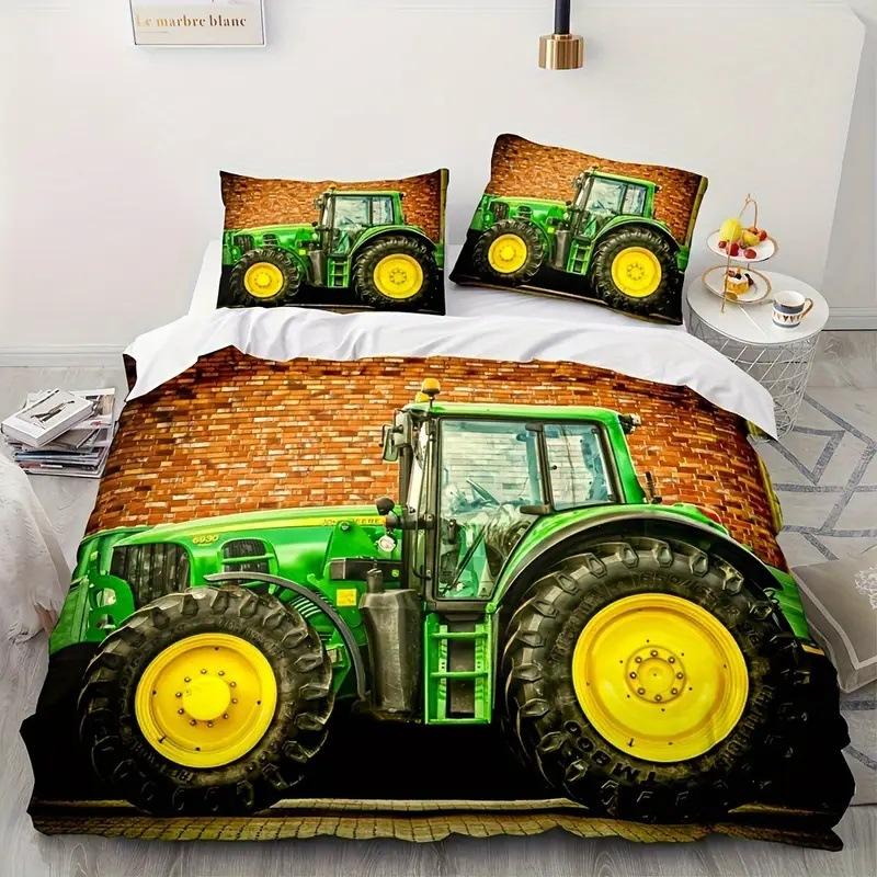 Tractor Pattern Quilt Cover Three-Piece Digital Printing Bedding Duvet Cover Kit