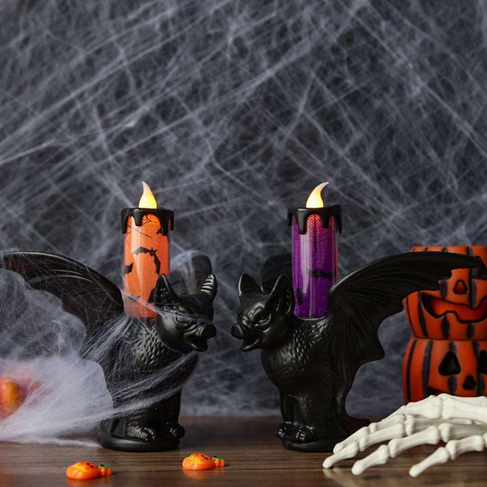 Electronic Candle Festive Home Accents Spooky Halloween Led Bat Candle Lamp Set for Indoor Home Decor Flameless Flickering