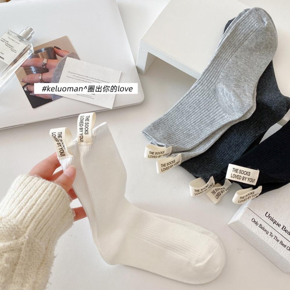 Heel Fabric Label Mid-Tube Socks Middle Tube Knitted Socks Fashion Snow Boot Socks  Fall