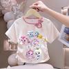 Girls' Cute Bowtie Top for Summer Children's Fashionable Round-neck Short-sleeved Pure Cotton T-shirt