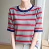 Navava Women ConTrasT STripe Round Neck ShorT Sleeve KniT T shirT Nk3033