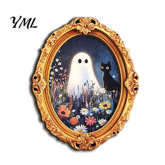 Refrigerator Magnet Set 1/6Pcs Halloween Retro Frame Magnet, Wooden Fridge Kitchen Appliance Accessories Decoration, Memo Note Holder for Holiday