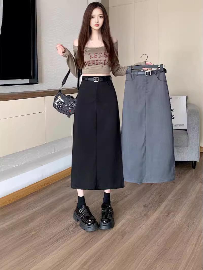 

High-Waist Gray A-Line Skirt: Flattering, Mature Style for Plus-Size Women XS