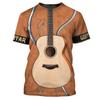 3D Fashion Music T-shirt Hoodie Short Sleeve Round Neck Rock Hip Hop Top Summer Men's T-shirt Guitar Pattern