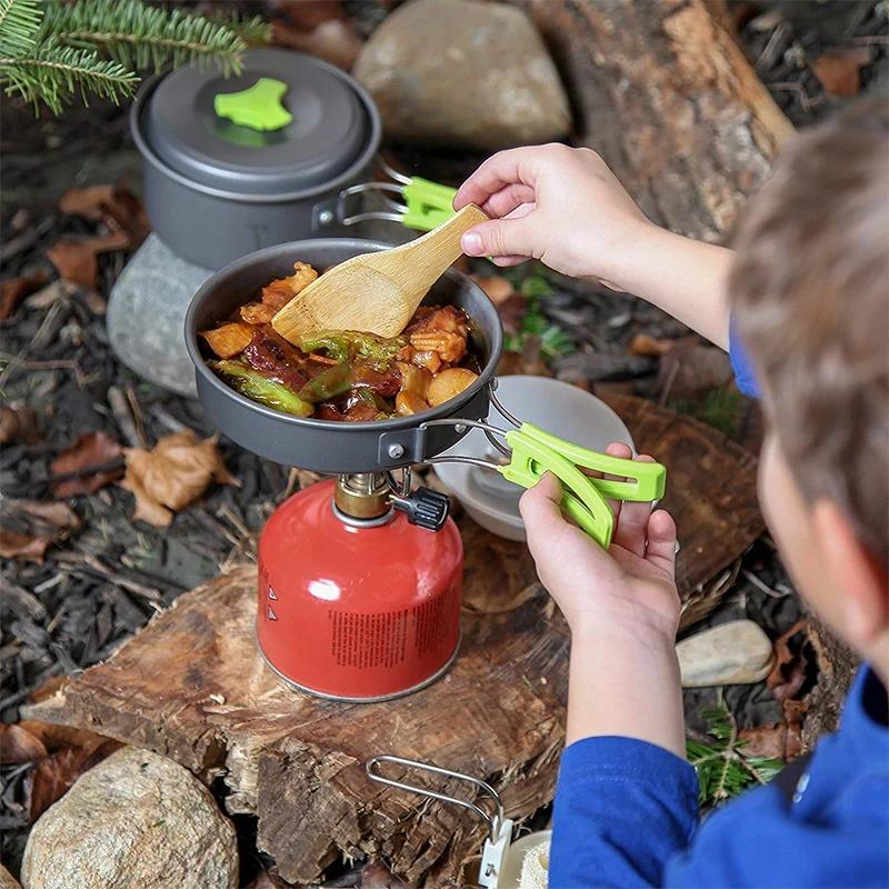 Camping Kochgeschirr Set Backpacker's Kochset: Tragbares, langlebiges Outdoor-Kochgeschirr mit Geschirr und praktischer Aufbewahrungstasche