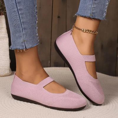 Kadın Düz Ayakkabılar Düz Renk Örme Slip on Ayakkabılar Günlük Nefes Alabilir Babetler Kadın Düz Renk Sığ Düz Ayakkabılar Loaferlar