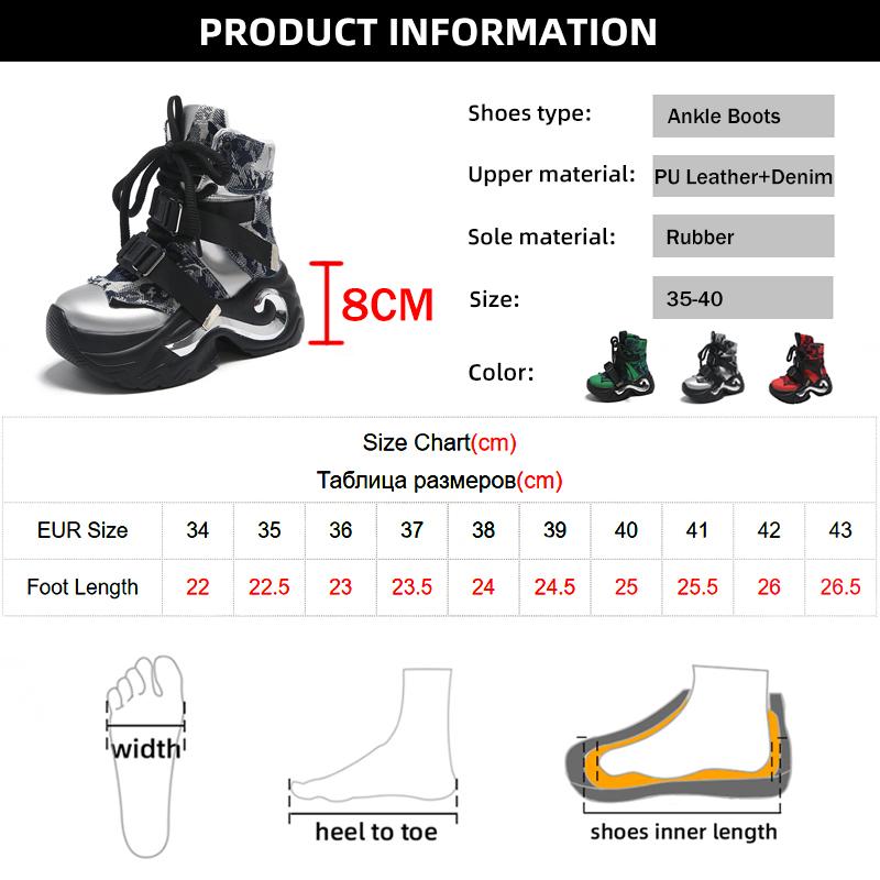 Mote Mote Chunky Platform Motorsykkelstøvletter Dame Denim Lappverk Snørestøvletter Dame Tykk Såle Sklisikre Punk Goth Sko