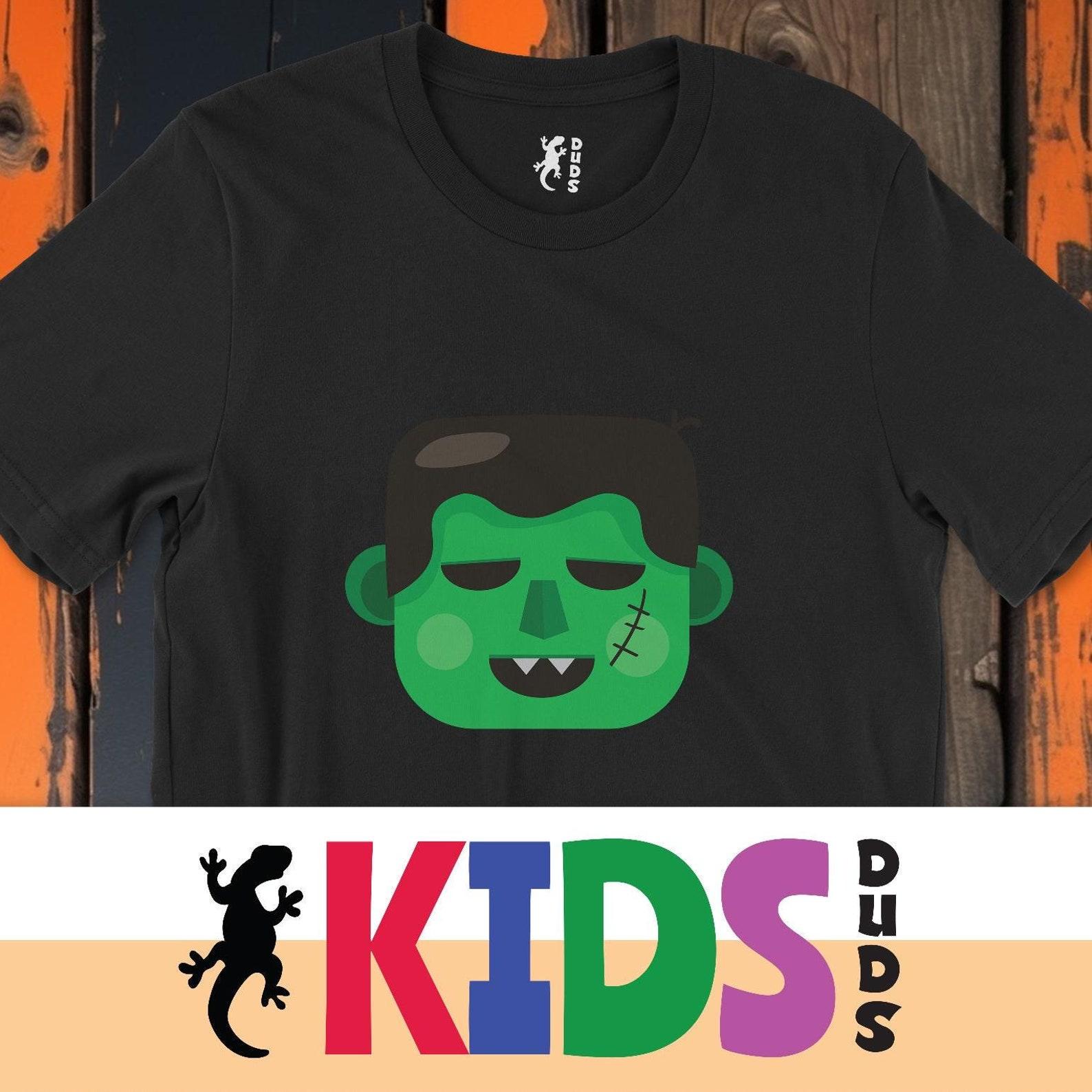 Happy Frankenstein face Halloween Kids Tee Shirt (2T-5T), for tiny trick or treaters and candy munchers | Frankenstein t-shirt for kids M