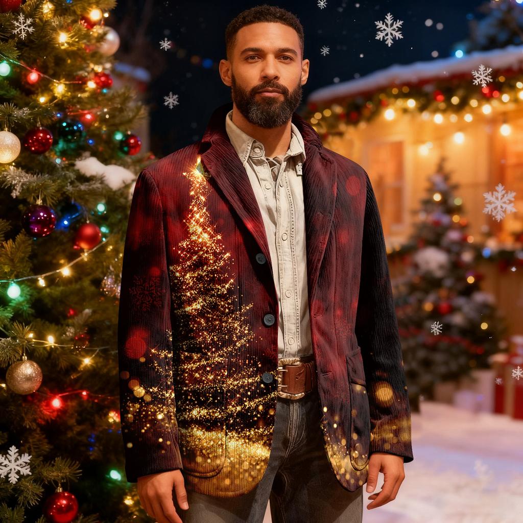 Herren Hässlicher Weihnachten Kord Warmtaschen Anzugjacke Strickjacke Herren Freizeitanzug