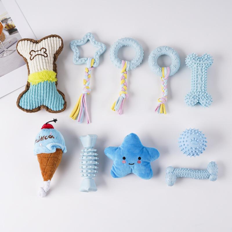 8 Pack Puppy Teething Chew Toys Set Squeaky Rubber Rope Interactive Toy for Small Medium Dogs