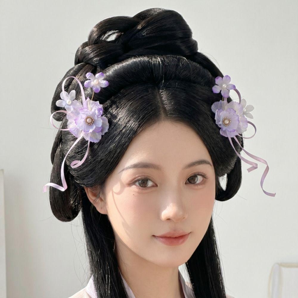 Ribbon Hanfu Hair Accessories Tassel Chinese Style Hair Clip Elegant Flower Hairpin  Women